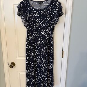 Perceptions Navy and White Polka Dot Midi Dress